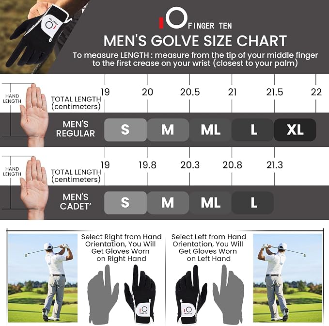 FINGER TEN Men's Golf Gloves for Right Left Handed Golfer Rain Grip Value 2 Pack - Image 5