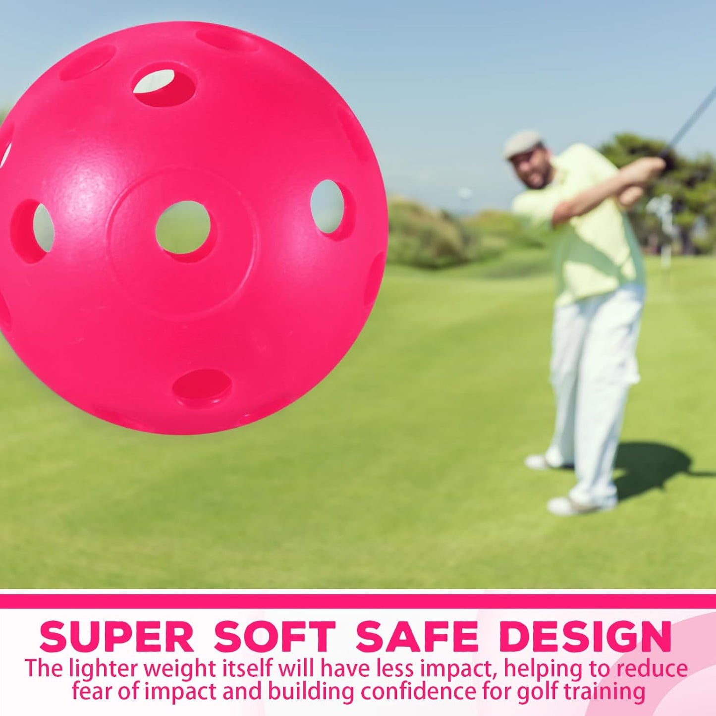 24 Pack Practice Golf Balls 42 mm Limited Flight Plastic Golf Training Airflow Hollow Ball for Driving Range Swing Practice Backyard Indoor Outdoor Home