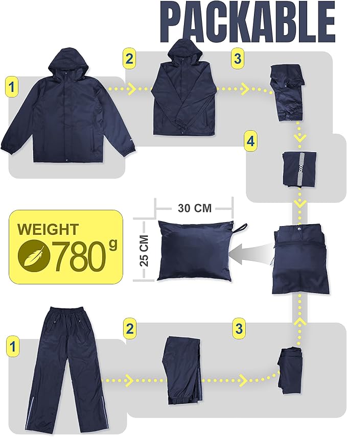33, 000ft Men's Rain Suit Packable Waterproof Lightweight Rain Gear - Image 6