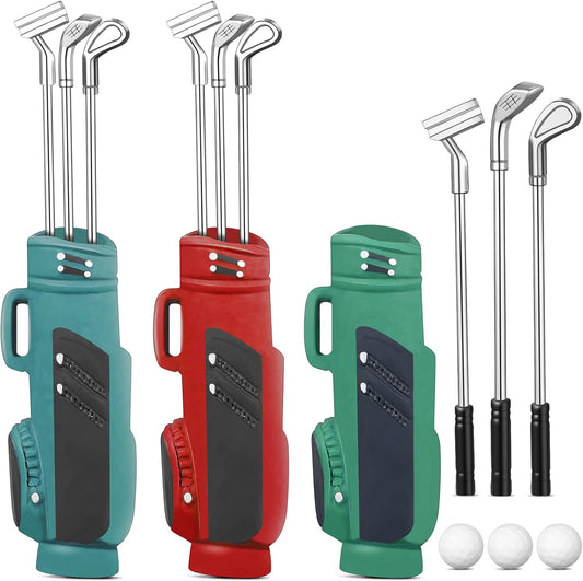 3 Sets Miniature Dollhouse Accessories Sports Miniature Golf Clubs Mini Golf Club Model Toys for 1:12 Scale Dollhouse Decorations, Red Blue Green