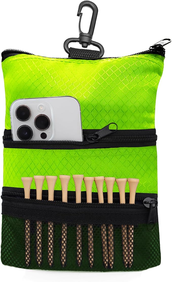 Golf Bag Accessories Valuables Pouch Bags Multi Pocket Zipper Hook by AmySport