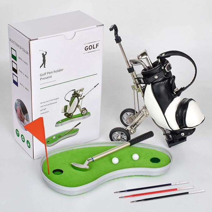 Golf Pen Holder with 3 Piece Pens Desktop Toys Decoration Entertainment Novelty by Unknown
