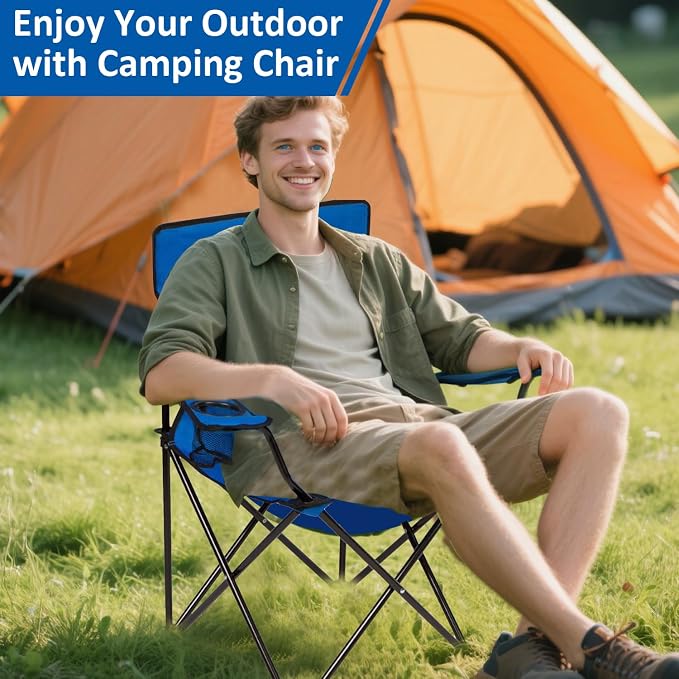 Folding Camping Chair with Cup Holder, 225lbs Capacity, Portable Foldable Chair - Image 6