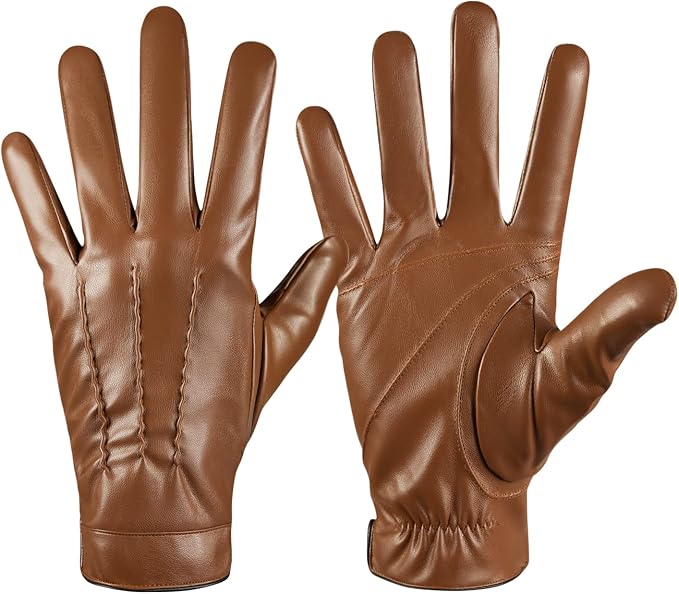 Winter Leather Gloves for Men, Touchscreen Snow Driving Gloves by QUKOPSE