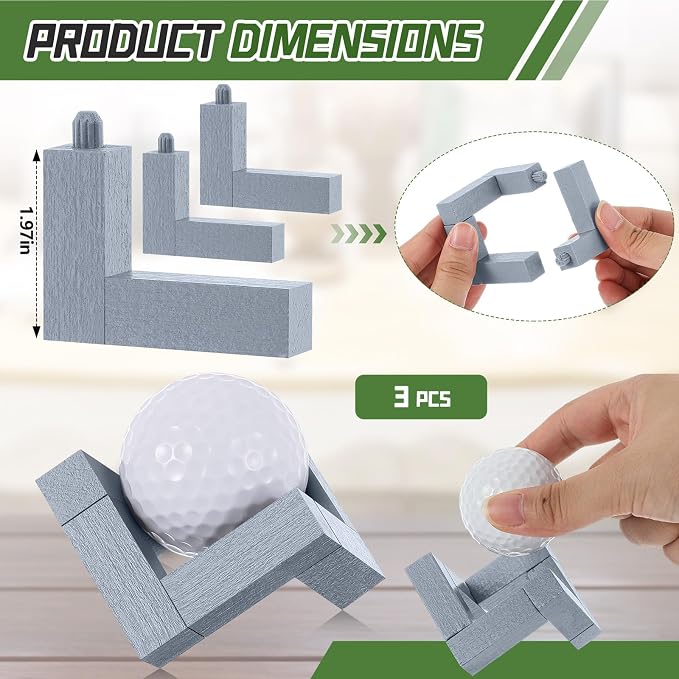 3 Pack Golf Ball Display Stand 1.97 Inch Wooden Golfball Display Case Grey - Image 2