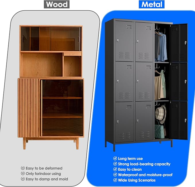 METAN Metal Locker for School Office Gym Bedroom, 9 Doors Black Steel Storage - Image 6