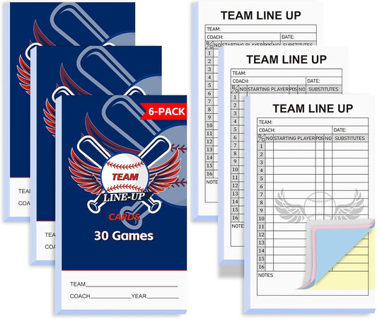 30/60/120/180 Baseball Lineup Cards with 4-Part Carbonless Copies, 4.53 x 7.87 Inch 16 Player Roster Sheets for Games, Softball Line up Coaching Accessories for Coaches and Umpires