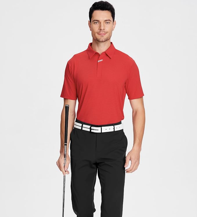 Esabel.C Jacquard Golf Shirts for Men Moisture Wicking Short Sleeve Performance - Image 5