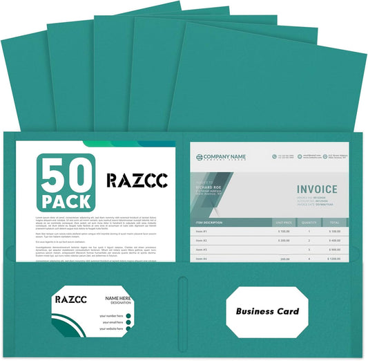 50 Pack 2 Pocket Folders - Letter Size, Turquoise