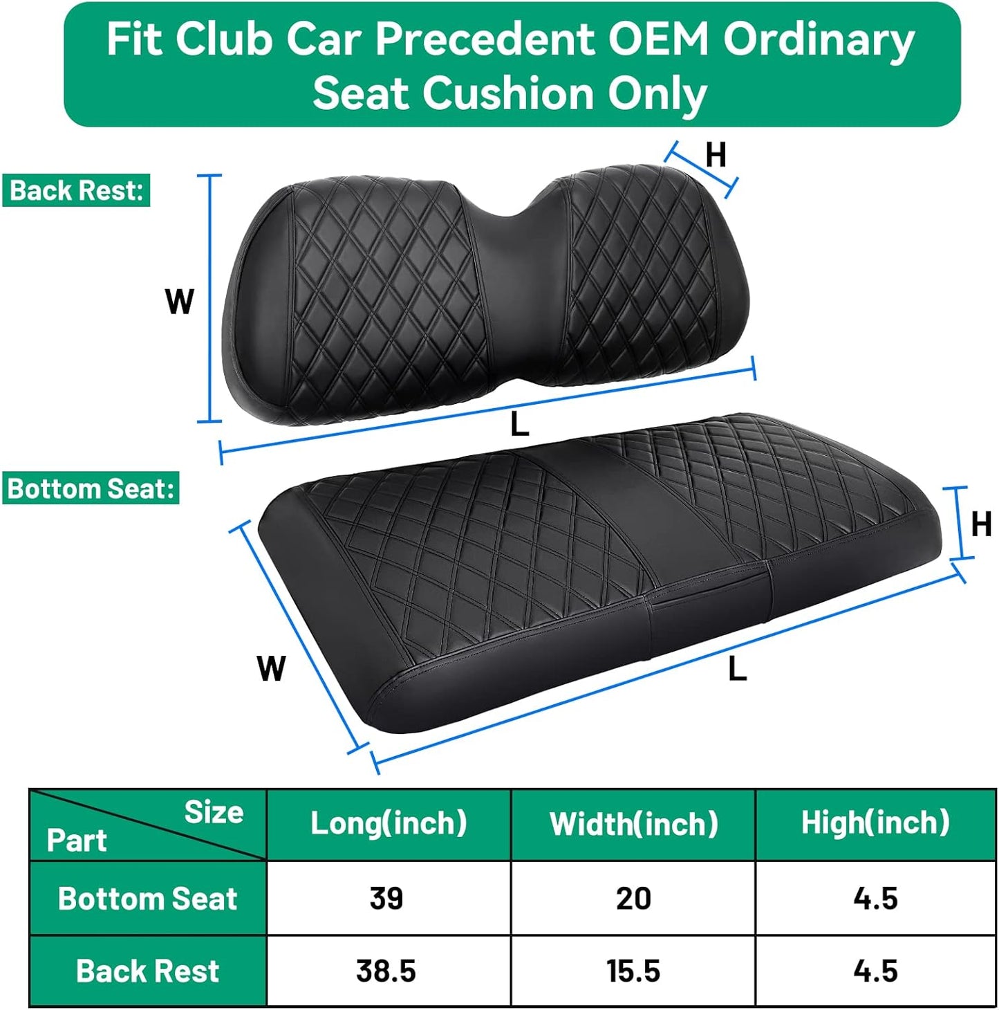 iLSKW Golf Cart Seat Covers for Club Car Precedent OEM Ordinary Seat, PVC Front Seat Cover Set for Golf Cart All Seasons with Diamond Black Stitching Breathable Washable Dettachable