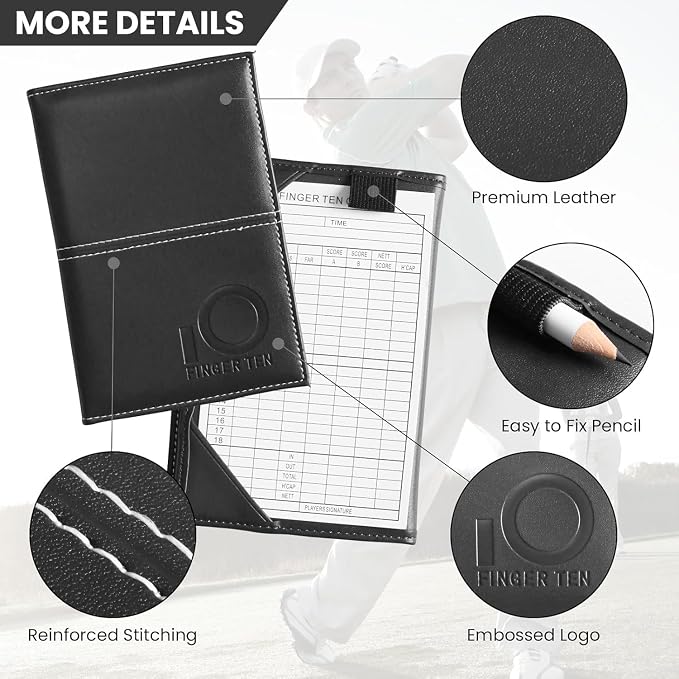 FINGER TEN Golf Scorecard Holder Leather Yardage Books Cover Lucky Clover - Image 2