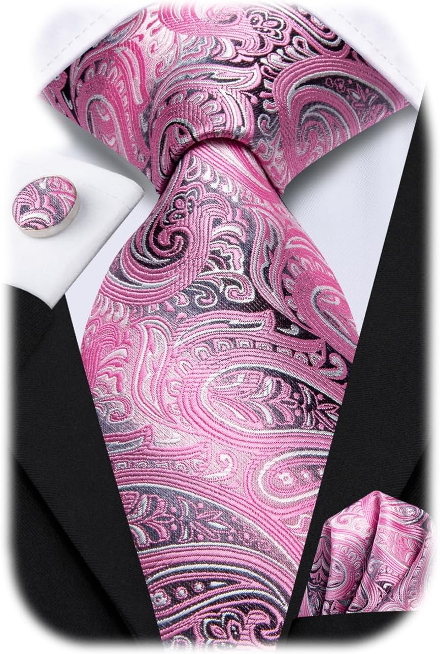 Hi-Tie Men 63inches Tie Set Extra Long Necktie Paisley Tie Pocket Suqare Cufflinks Big and Tall Men Tie