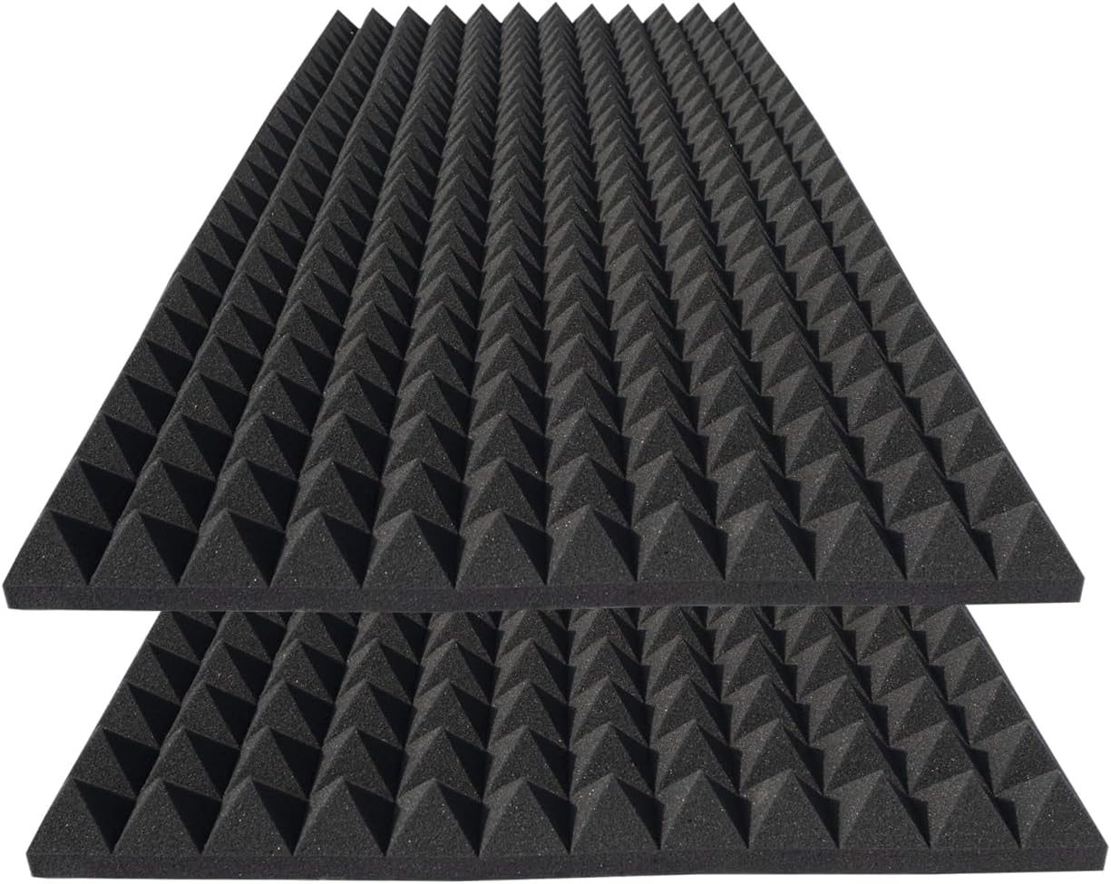 2 Pack Pyramid Sound Proof Foam,48x24x2 Inch High Density Soundproof Acoustic Panel for Wall,Fireproof Studio Foam Reducing Noise & Echo (Black)