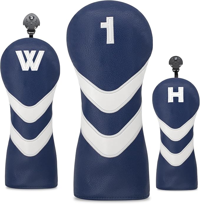 Golf Head Cover Golf Club Blue Leather Headcovers Set Fits Driver Fairway Wood - Image 8