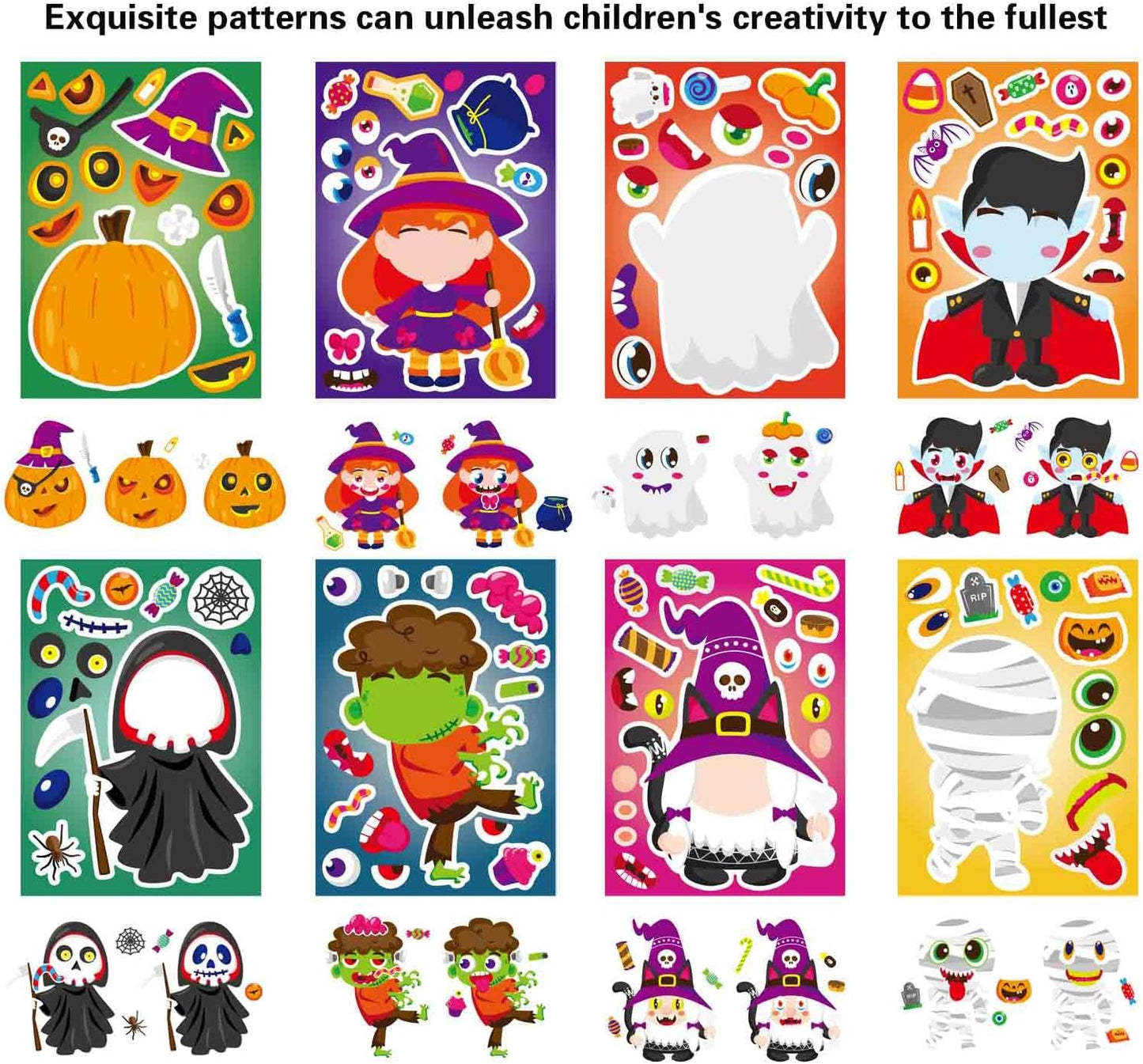 24 PCS Halloween Make-a-face Stickers for Kids Make Your Own Stickers Halloween Party Favors Trick or Treat Party Game Crafts Activities