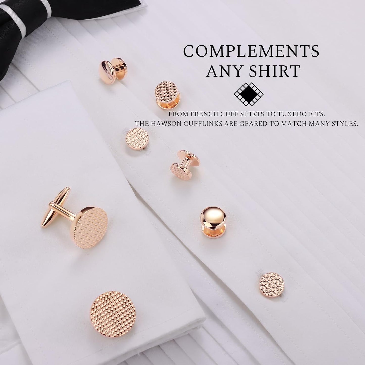 HAWSON Silver/Gold Cufflinks for Men with Tuxedo Shirt Studs,Men Accessories Jewelry with Gift Box,Gifts for Family,Best Friend on Wedding Business Birthday Anniversary