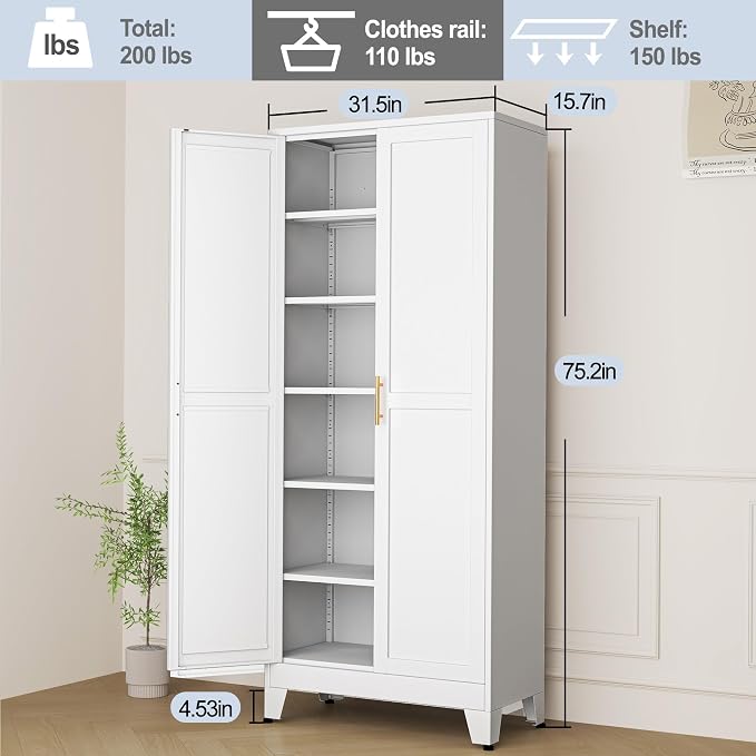 White Metal Storage Cabinet, Kitchen Pantry Storage Cabinet - Image 3