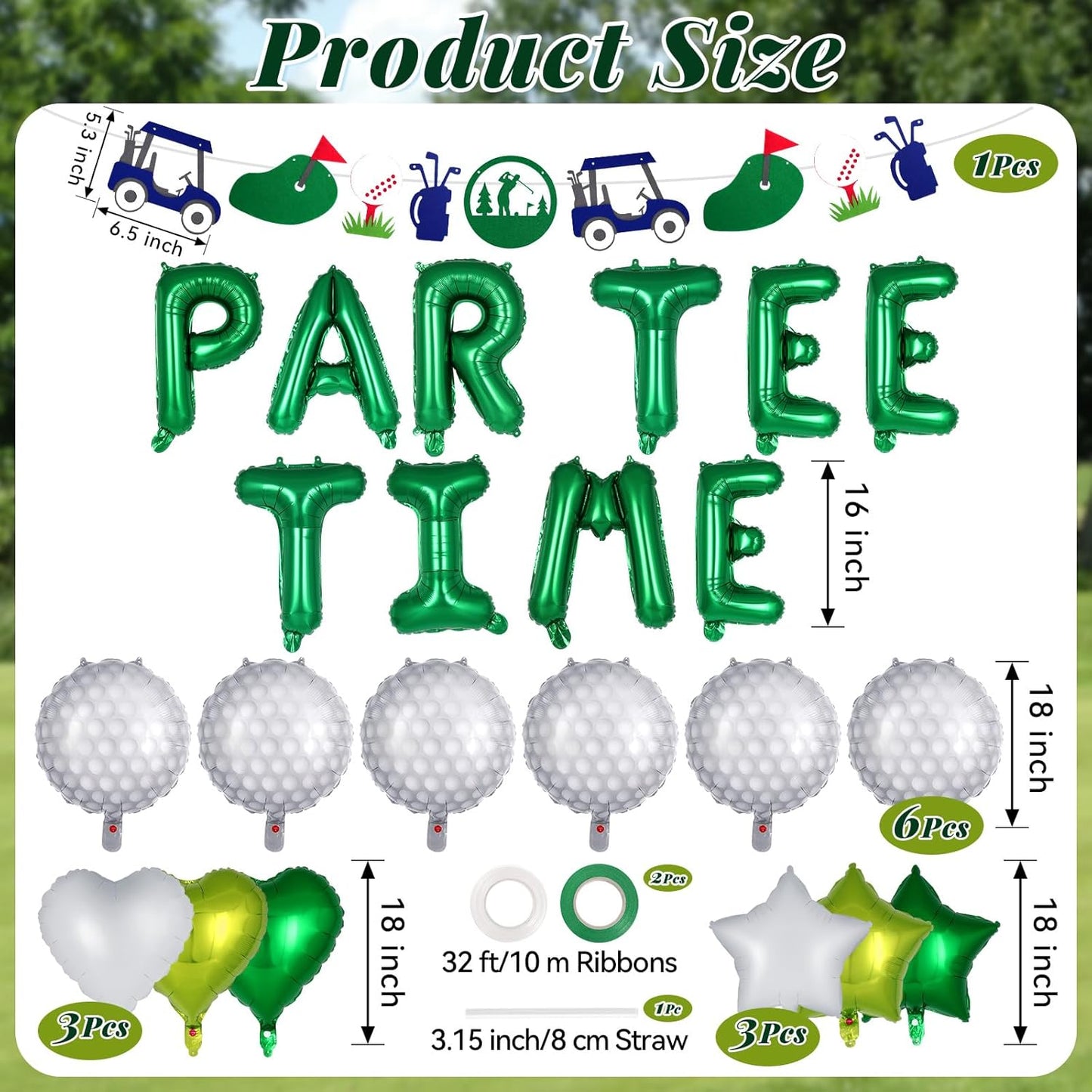 23 Pcs Let’s Partee Time Golf Party Decorations, Golf Balloons Banner Set, Sport Themed Party Supplies for Baby Shower, Retirement, Birthday Parties