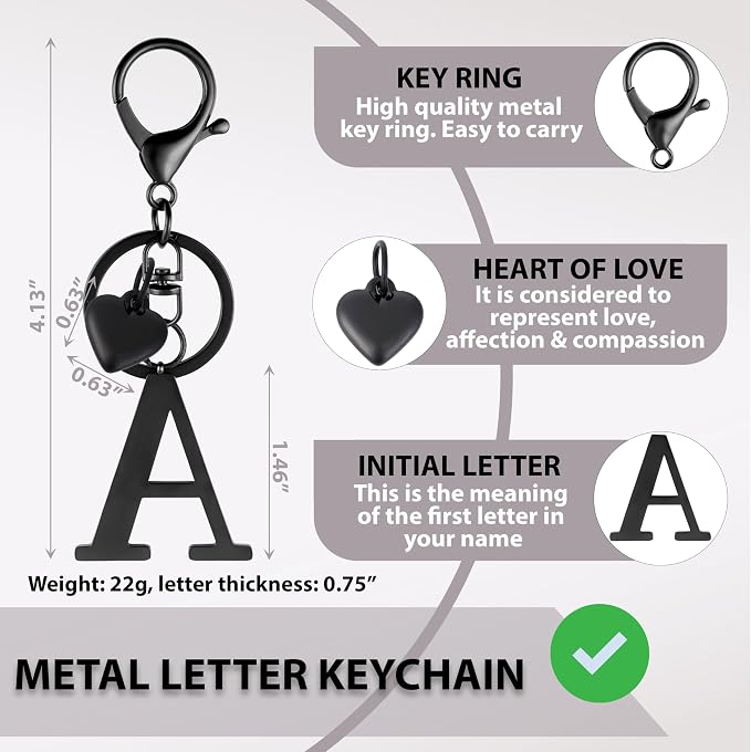 Metal Heart Alphabet Keychain for Women, Girls - Image 2