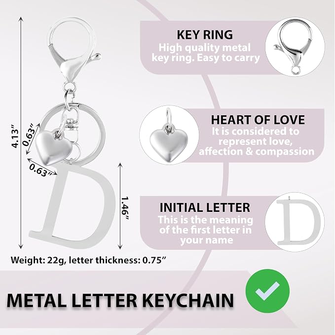 Metal Heart Alphabet Keychain for Women, Girls - Image 2