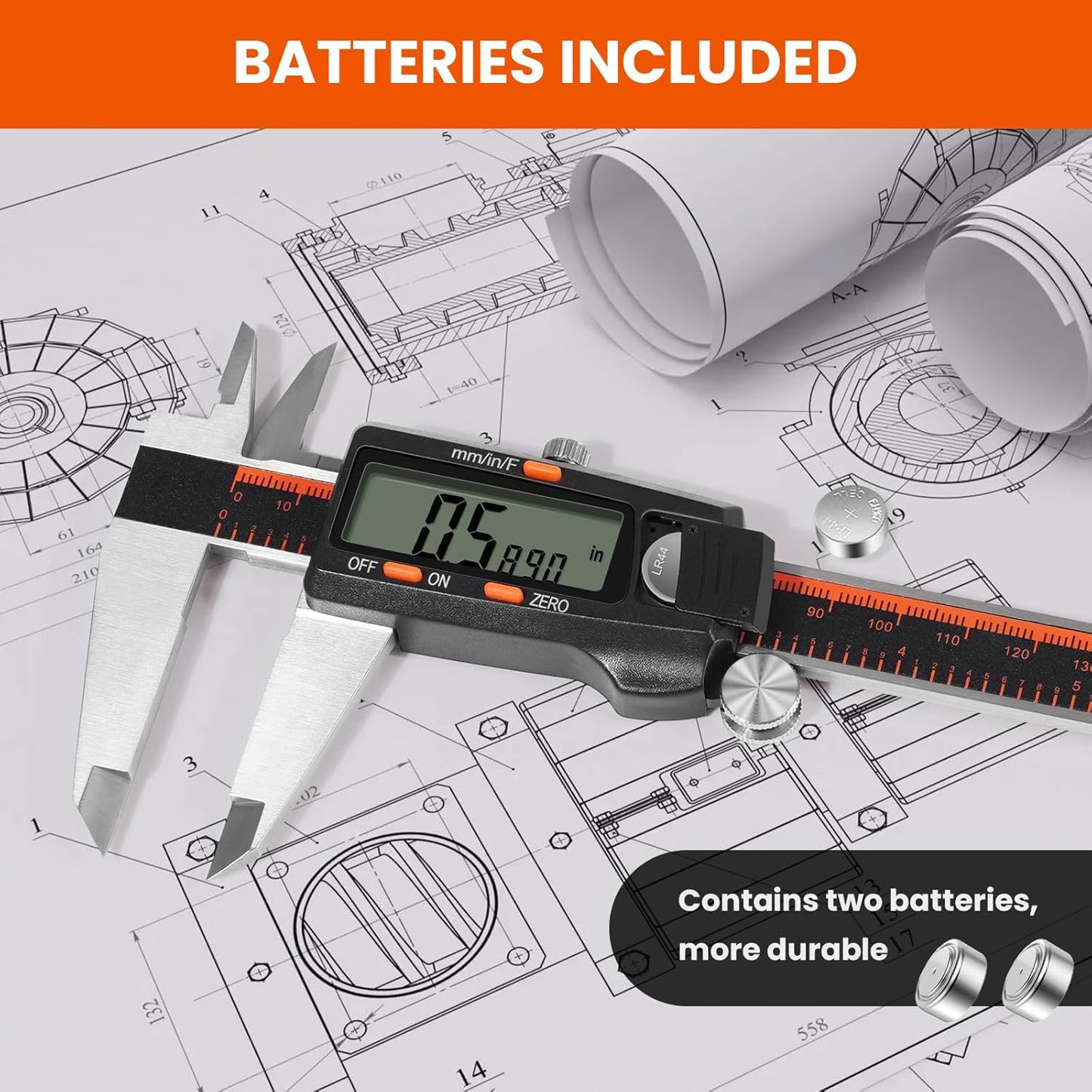 HARDELL Digital Caliper, 0-8 Inch Measuring Tool Large LCD Screen,Stainless Steel,Auto-Off,Inch/Fractions/Millimeter Waterproof Caliper Digital Micrometer for DIY/Household/3D Printing