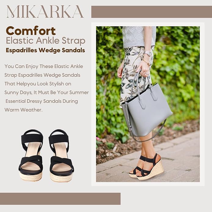 mikarka Women's Open Toe Espadrilles Wedge Sandal Slip On Elastic Ankle Strap - Image 3