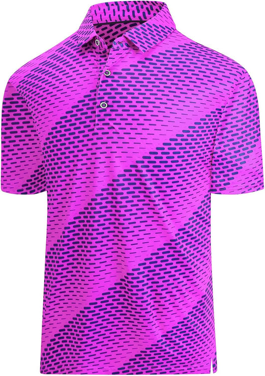 Hodaweisolp Golf Shirts for Men Dry Fit Print Moisture Wicking Performance Short Sleeve Polo Shirt