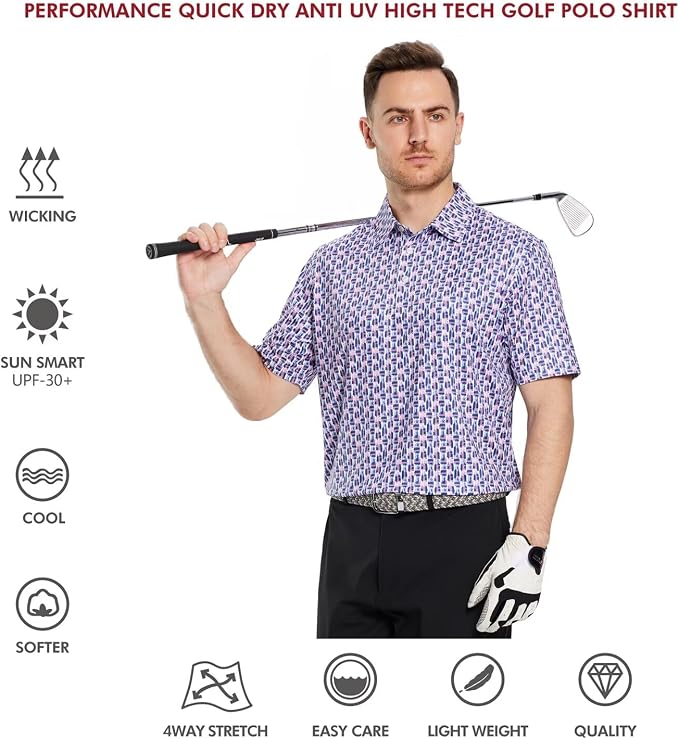 Golf Shirts for Men Dry Fit Short Sleeve Print Performance Moisture Wicking - Image 5