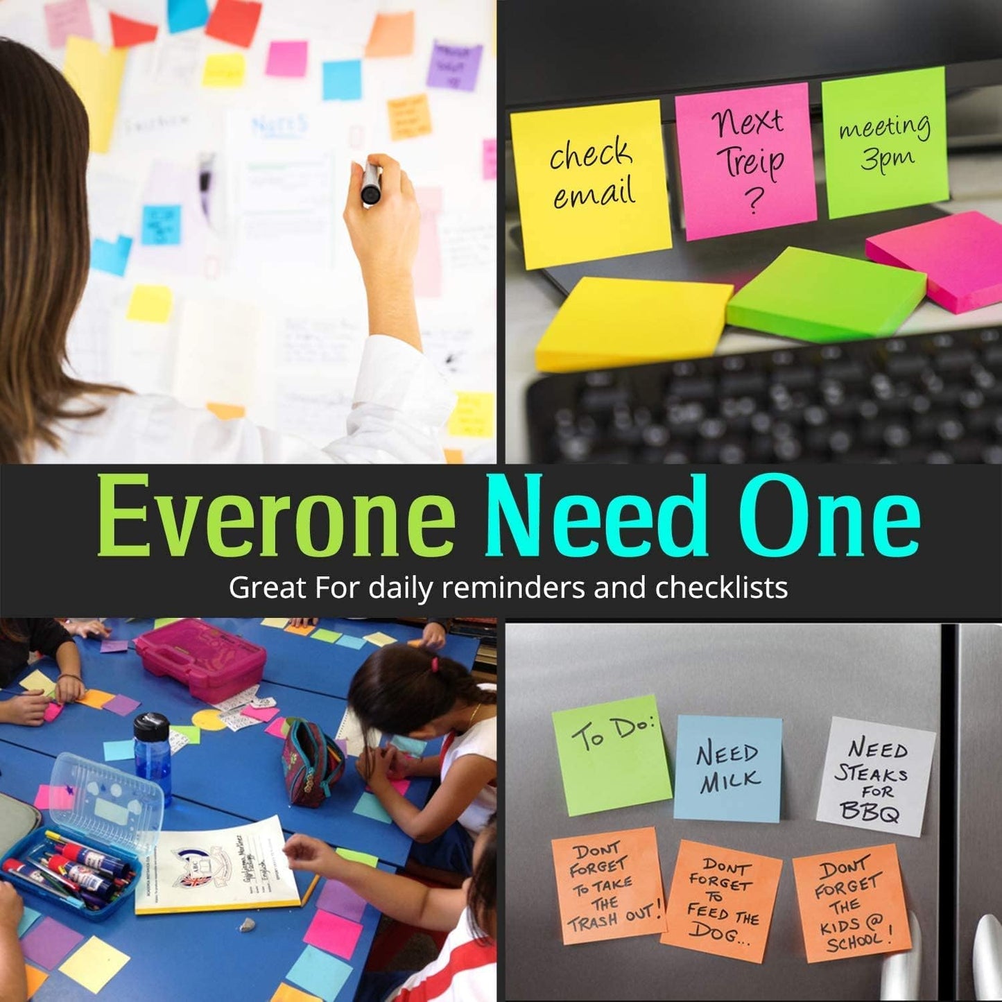 (24 Pads) Sticky Notes 3x3 in 100 Sheets/Pad, Self-Sticky Note Pads, 6 Bright Colors Super Sticky Pads - Easy to Post for School, Office Supplies, Desk Accessories