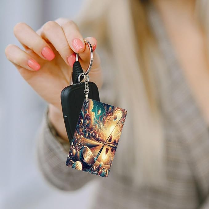 Astronaut Playing Golf Keychains Rectangular Acrylic Keychain Daily Key Ring - Image 5