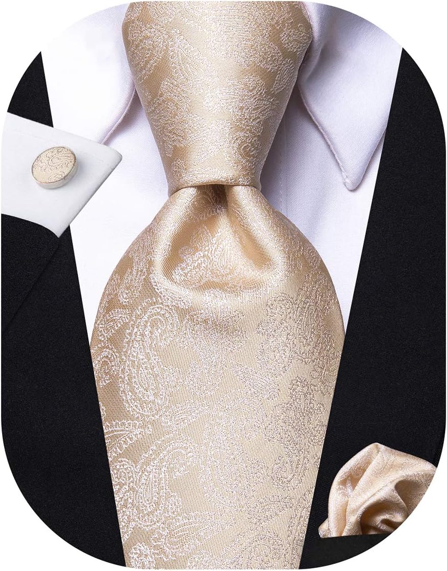 Hi-Tie Men 63inches Tie Set Extra Long Necktie Paisley Tie Pocket Suqare Cufflinks Big and Tall Men Tie