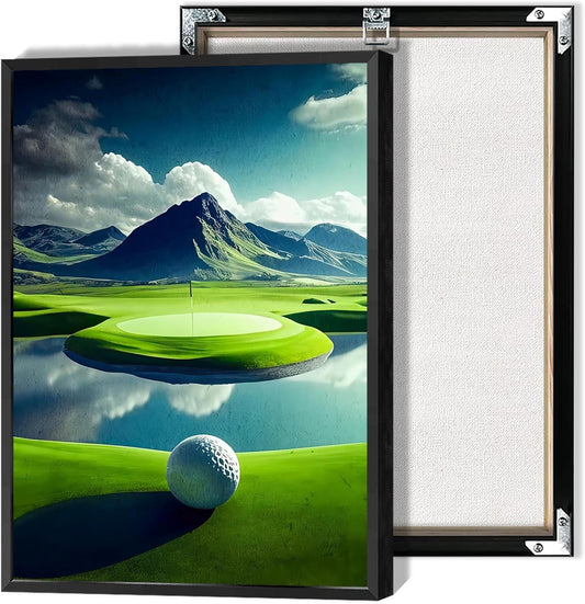 Golf Course Landscape Poster Golfing Sport Site Canvas Wall Art Trendy Ball Grassy Field Aesthetic Prints Painting For Living Room Bedroom Office Wall Decor 12x16in Unframed