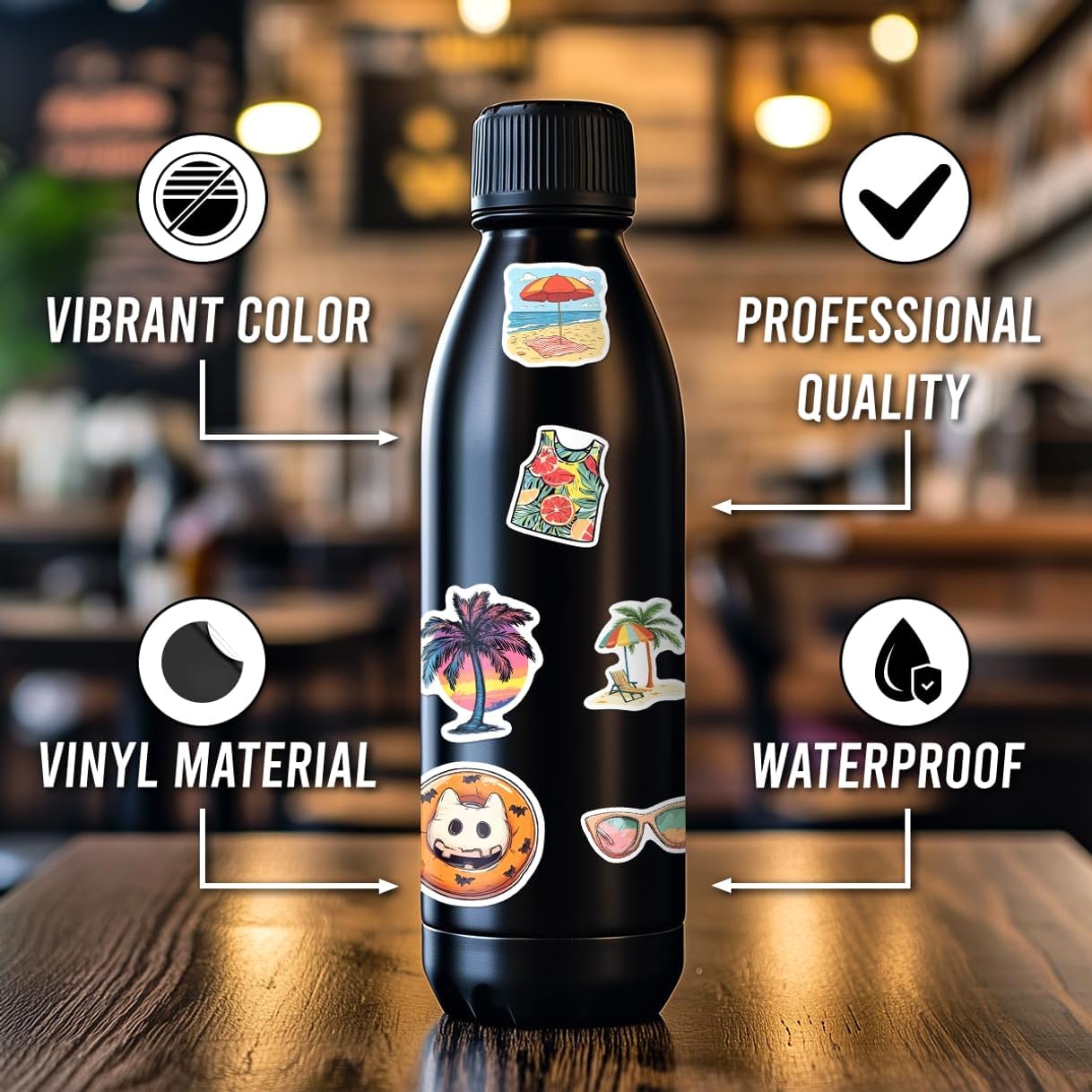 108 PCS Summer Stickers Pack, Waterproof Vinyl Decals for Laptop, Water Bottles, Skateboard, Phone, Beach Vacation Themed Decorative Stickers for Kids, Teens, Adults, Tropical