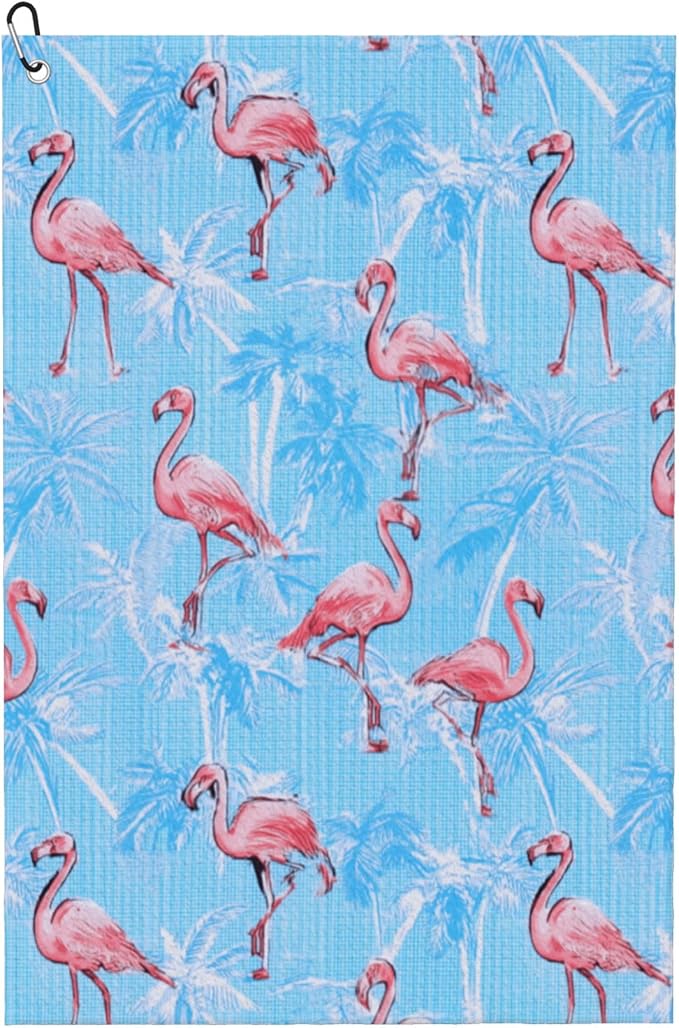 Blue Flamingo Golf Towel with Carabiner Clip 24"x16" Funny Ladies Golf Towels by Unknown