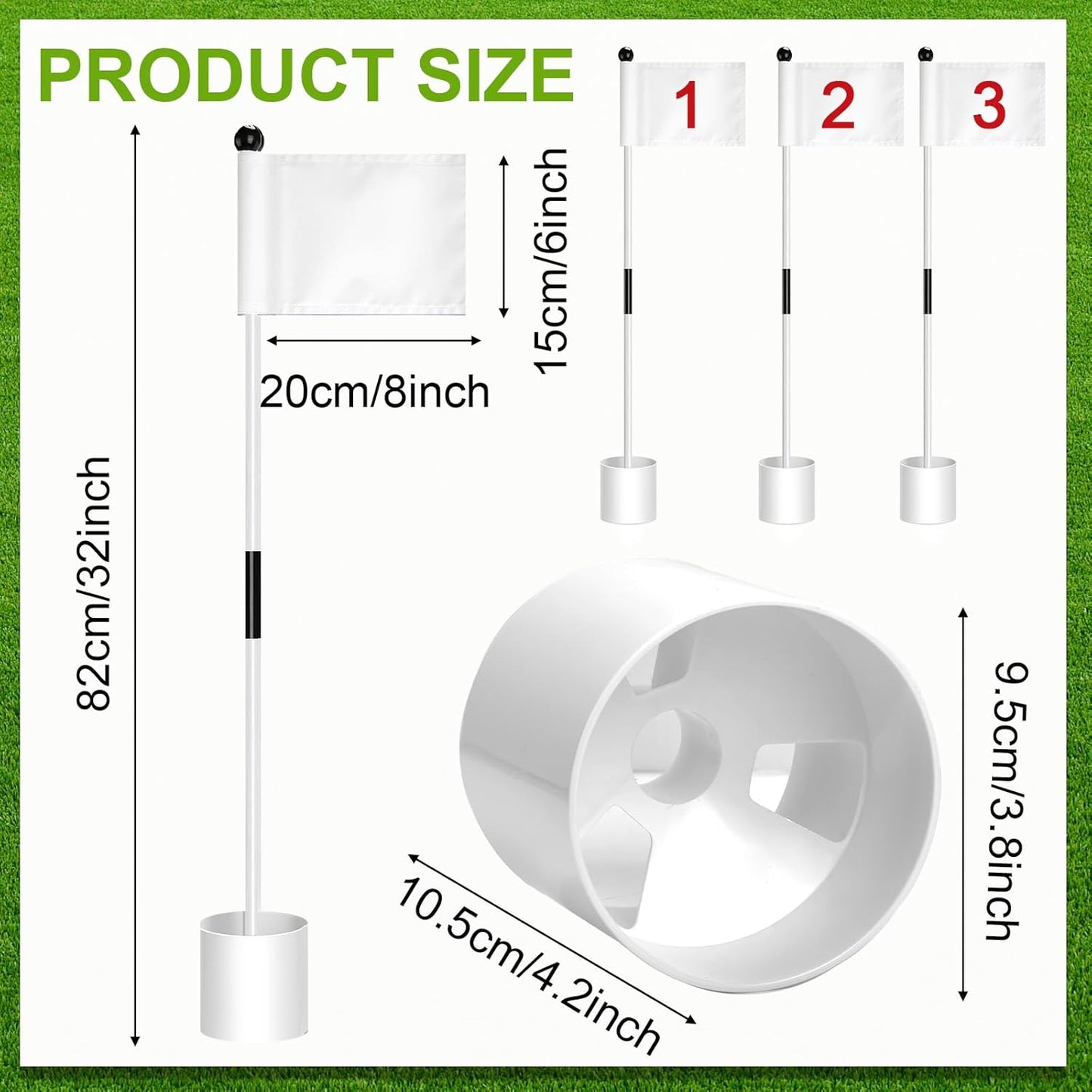 Hungdao 3 Set Golf Flagstick Mini 3 ft Golf Pin Flag Hole Cup Set Practice Putting Green Pro Detachable Numbered Nylon Flags Portable 2-section Design for Yard Garden Driving Range Gifts Idea