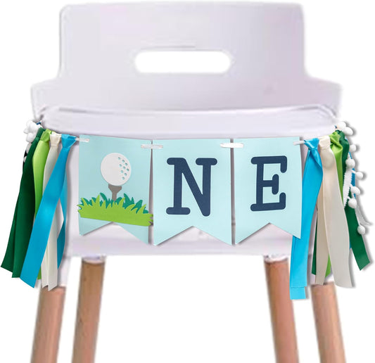 Golf High Chair Banner for 1st Birthday - First Birthday Decoration for Baby's,Golf Theme 1st Birthday Banner,The First Gift for The Birthday Party,Photo Props For Birthday Party ,Green Blue First