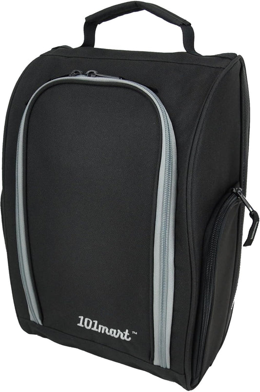 Golf Shoe Bag Men & Women | Zippered Sport & Travel Shoe Carrier Bag with Ventilation & Side Pockets for Accessories | Great Gift for Golfers (Black)