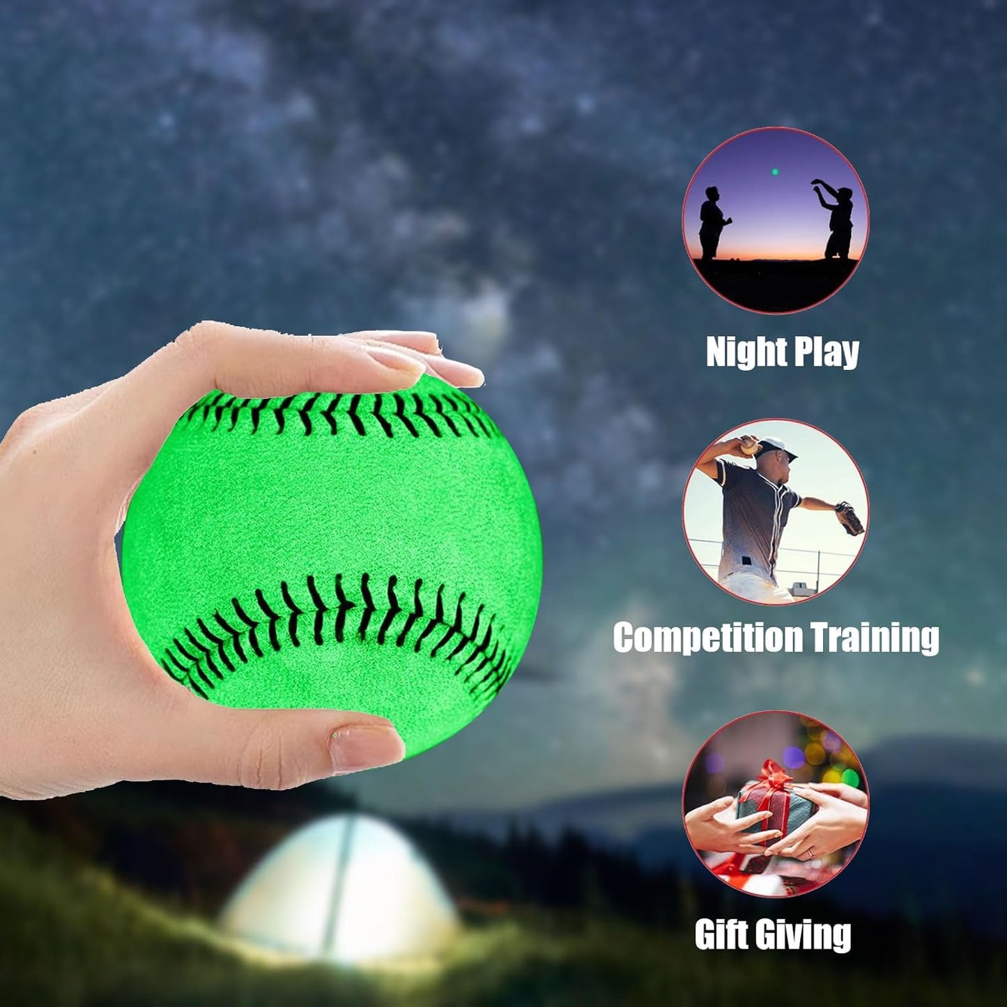 2 Pack Glow in The Dark Baseball Light up Glow Balls for Playing Catch and Hit Games at Night Official Size Gift for Boys and Girls, and Baseball Fans Outdoor