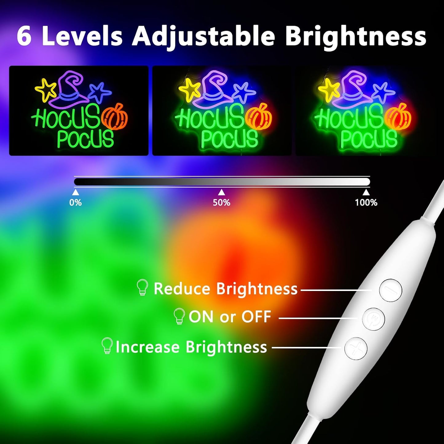 Hocus Pocus Neon Sign, Dimmables Neon Signs For Wall Decor, Funny Led Light Up Signs for Bedroom Bar Man Cave Home Halloween Party Decorations Gifts