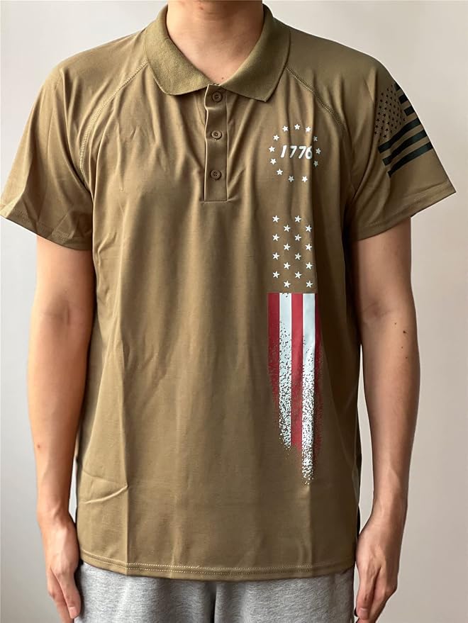 HARGLESMAN Men's 1776 Independence Day American Flag Short Sleeve Polo Golft - Image 2
