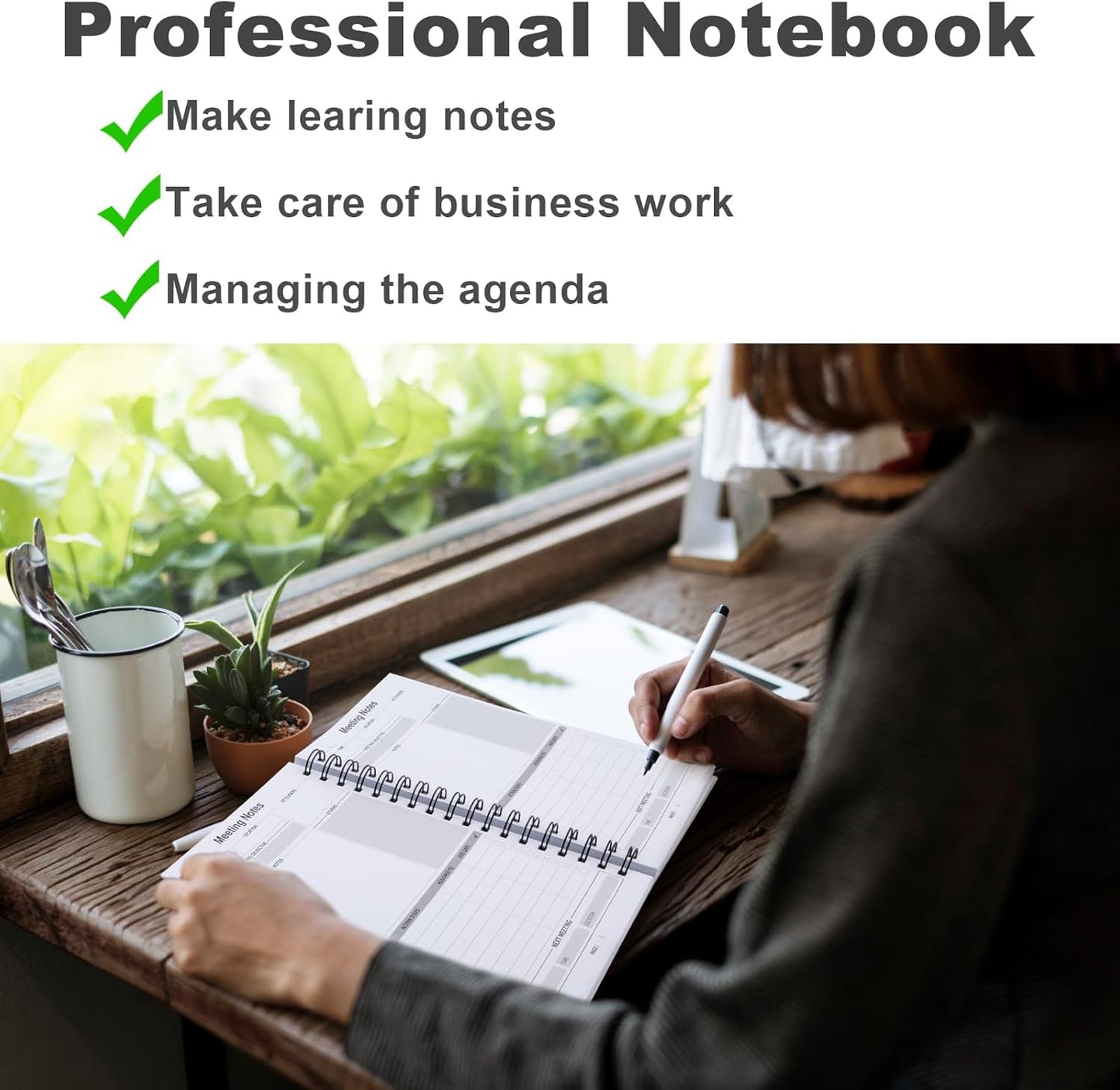 2 Pack Meeting Notebooks for Work Planner With Action Items 8.5" X 11" - A4 Professional Notebooks for Note Taking - Business Daily Planner Undated,Office Notebooks,240 Pages