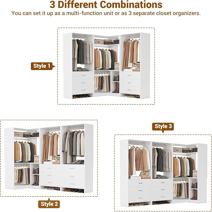 Aheaplus Closet System with 6 Drawers, 4 Hanging Rods & Corner Tower, Corner - Image 4
