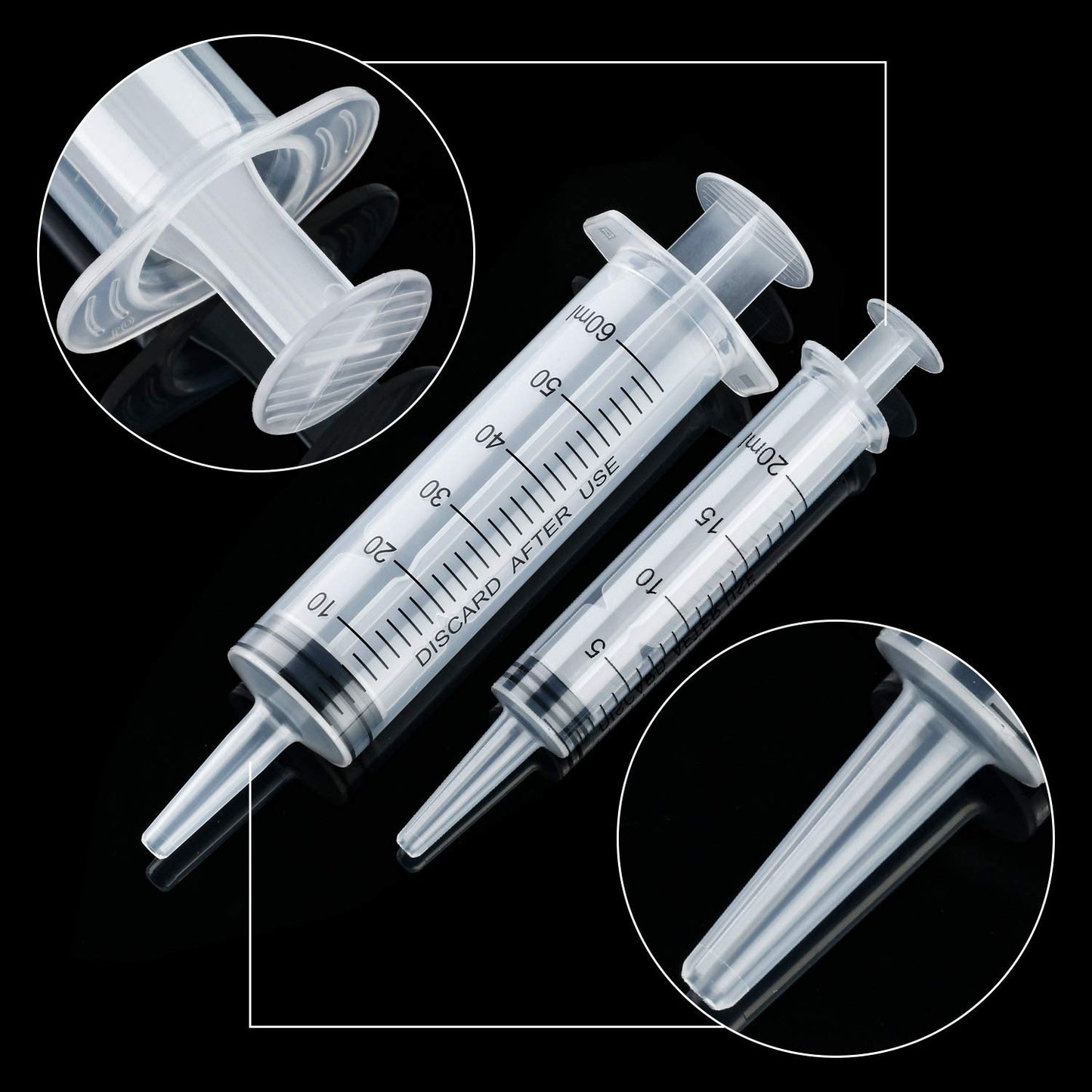 10 Pack Plastic Syringe Liquid Measuring Syringes Without Needle for Epoxy Resin, Craft, Scientific Labs, Feeding Pets Animals, Oil or Glue Applicator (20 ML, 60 ML)