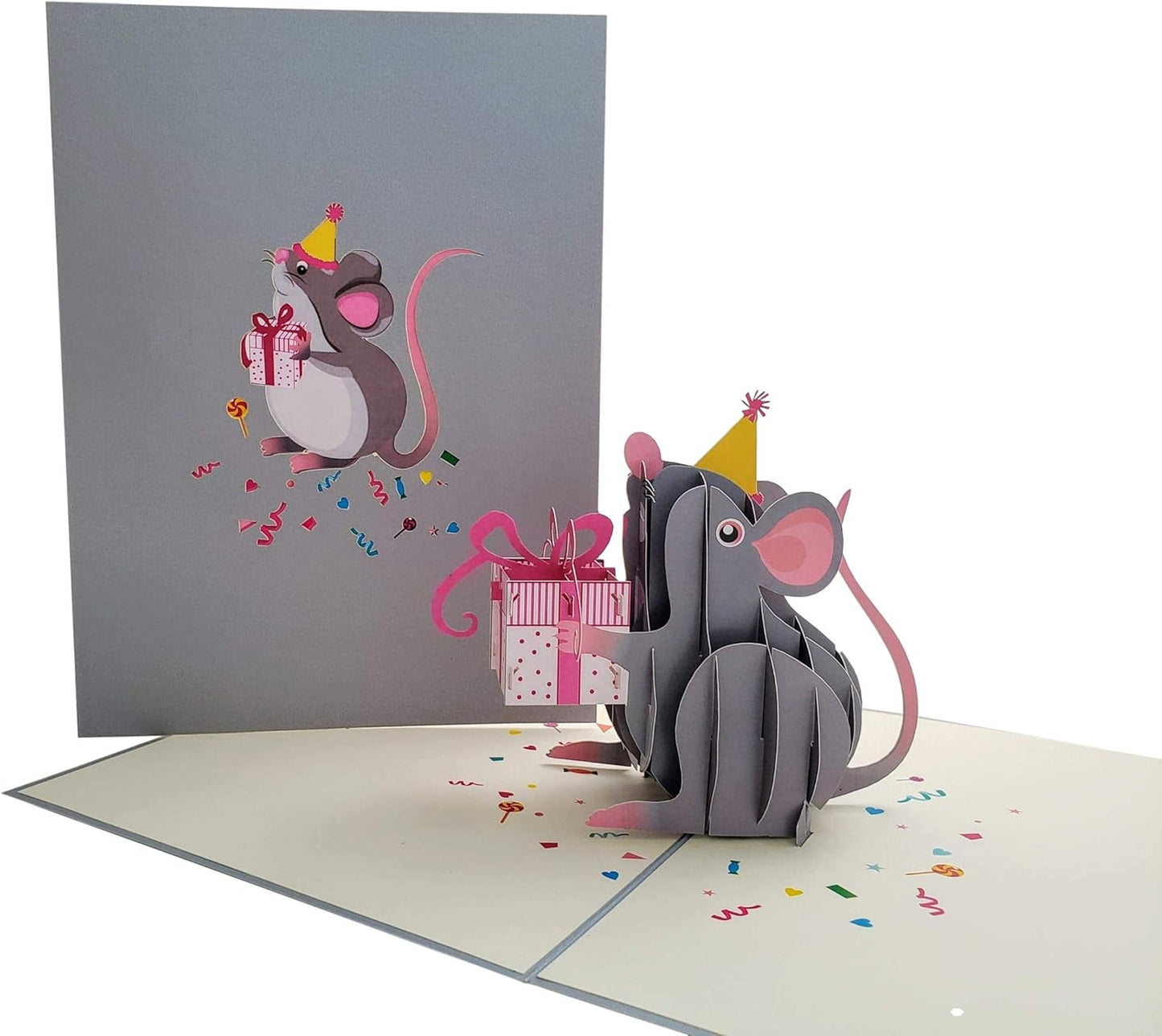 iGifts And Cards Cute Happy Mouse Birthday Pop Up Greeting Card - Awesome, Best Wishes, Congratulations, Celebration, Feliz Cumpleaños, Cheerful, Presents, Cool, Kid, Wow