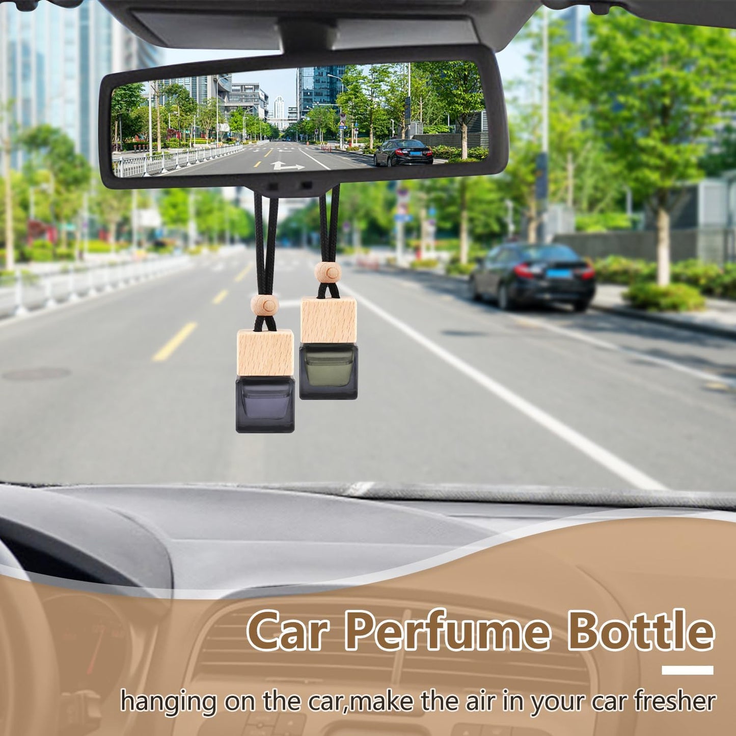 15 Pcs Hanging Car Air Freshener Bottle Empty Car Essential Oil Diffuser Bottles Pendant Black Glass Perfume Bottles Aromatherapy Fragrance Bottle Auto Ornaments Decor
