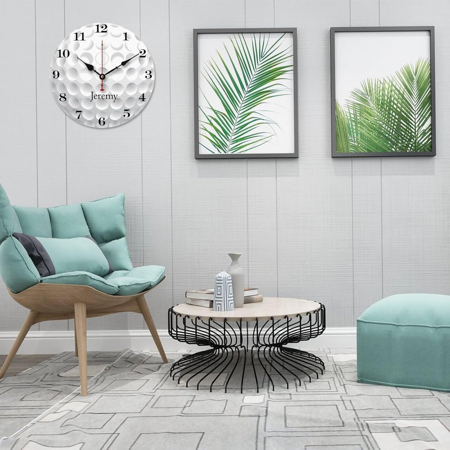 12 inch Golf Ball Personalized Name Wall Clocks Battery Operated for Kids Bedrooms Nursery School Playroom Decor,Custom Kids Name Wall Clock,Golf Ball Decor Wood Round Clock Silent for Children Room