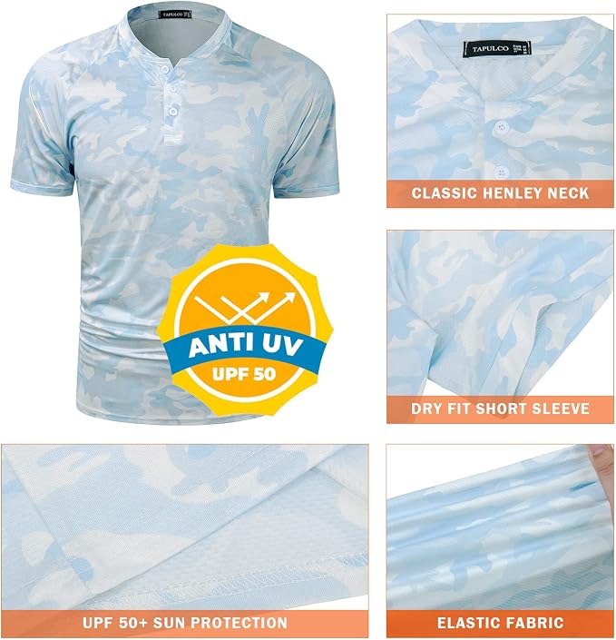 TAPULCO Mens Collarless Golf Shirts Short Sleeve Dry Fit Stretch Casual - Image 6
