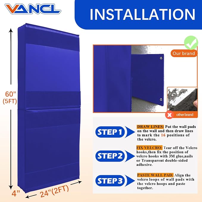 Gym Padding Wall Pads for Gym Wall Mats Basketball Wall Padding 2" Thick Foam - Image 2