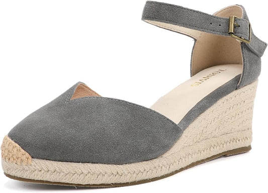 Platform Wedges Sandals for Women, Ankle-Strap, Cap Toe, Summer Espadrilles by TONIVIS