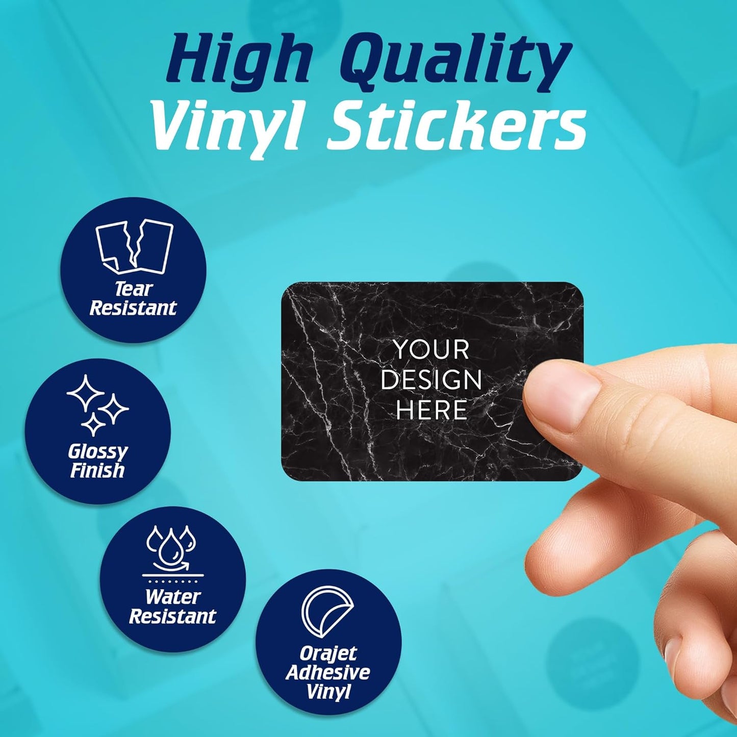 100 Custom Vinyl Stickers - Upload Your own Image, Text, Design, Logo - Personalized Logo Labels for Handmade, Packaging, Bottle, Jars, Candle, Brand Stickers (Black Marble, 5x3)